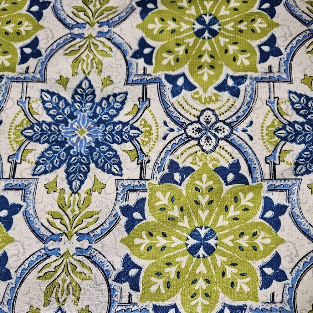 Oval Tablecloth Linen 60x84 Porto Blue Green Floral Mediterranean Dining Kitchen